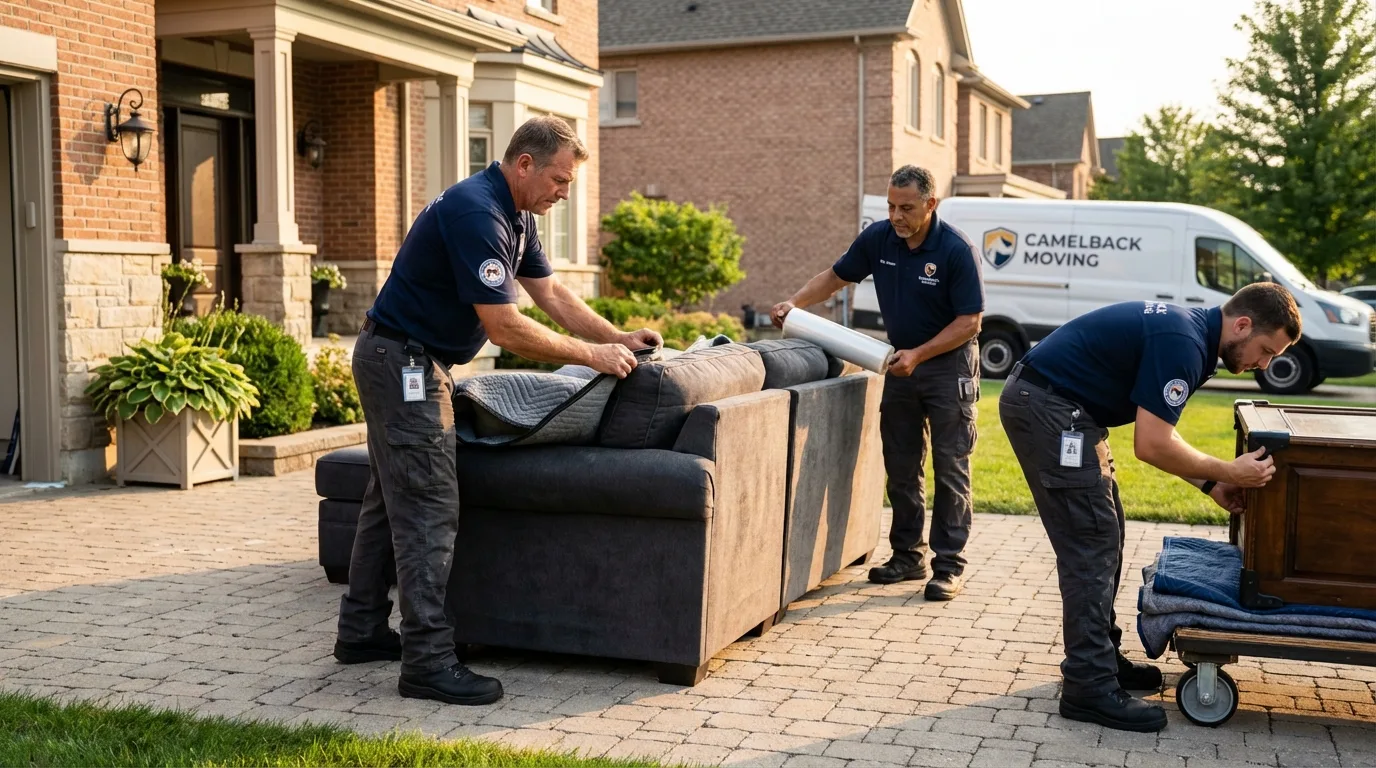 Large estate moving crew wrapping furniture in Haltom City, TX